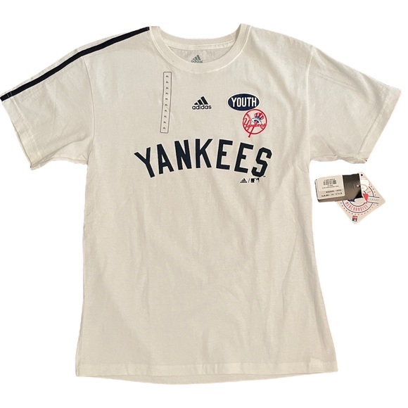 NWT New York Yankees x Adidas 3 Stripe T-Shirt Genuine MLB merch size 18-20 - Picture 1 of 9